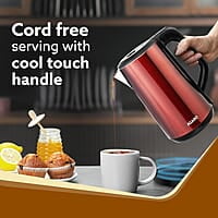 AGARO Insignia Electric Kettle, 1.8L, Double Layered Kettle, 100% Stainless Steel Inner Metallic Red