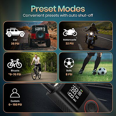 Portronics VAYU Tyre Inflator – 4000mAh Portable | Torch | Rechargeable | Black | 1 Year Warranty