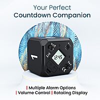 Portronics Timeout Smart Countdown Timer Cube – 1, 5, 7, 9 Minute Timers with Audio-Visual Alarm | Ideal for Kitchen, Study, Games, Workouts, Meditation & Yoga | Black