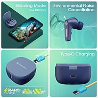 Zebronics Sound Bomb 7 Bluetooth TWS in Ear Earbuds with 40H Playtime, ENC Mic, Rapid Charge, Upto 50ms Gaming Mode, Flash Connect, Voice assistant, Smooth Touch Control, BT v5.2, Type C