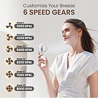 Portronics Toofan Mini 2 Handheld Fan – Rechargeable, 6-Speed, 7 Blades, White