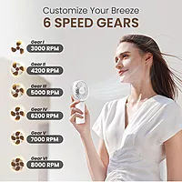 Portronics Toofan Mini 2 Handheld Fan – Rechargeable, 6-Speed, 7 Blades, White