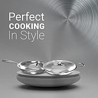 Preethi Metallica Collection Triply Stainless Steel set, 26 cm Kadai with Glass Lid, 26 cm Fry Pan, Gas & Induction Compatible