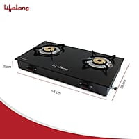 Lifelong 2 Burner Gas Stove Top for Kitchen - Manual Ignition Cooktop Modern Glass Stove for Modular Kitchen, ISI Certified
