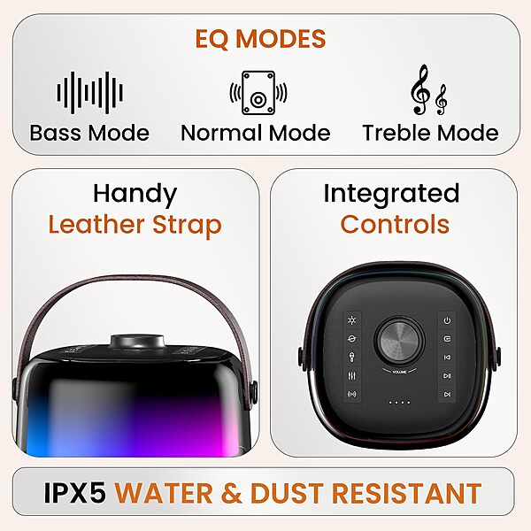 Portronics POR 2036 Dash 4 Speaker – 50W Bluetooth 5.3 | Karaoke Mic | RGB | Black