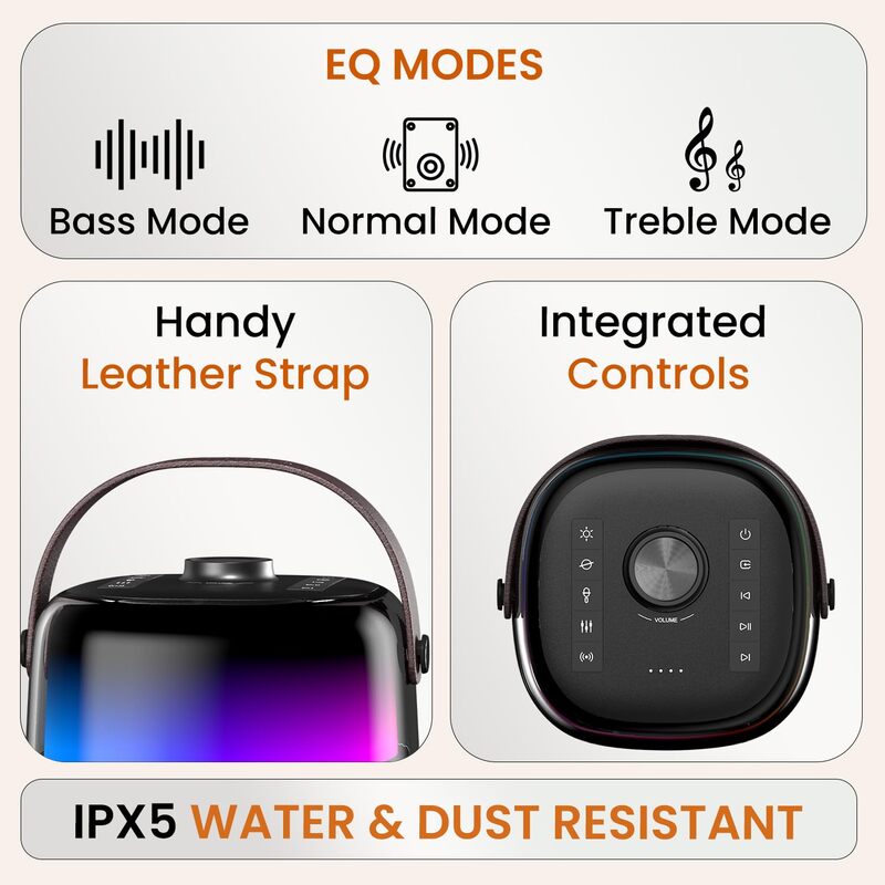 Portronics POR 2036 Dash 4 Speaker – 50W Bluetooth 5.3 | Karaoke Mic | RGB | Black