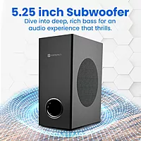 Portronics Pure Sound 106 – 120W 2.1 Home Theatre Soundbar delivers rich sound, powerful bass, stylish design, and versatile connectivity options.