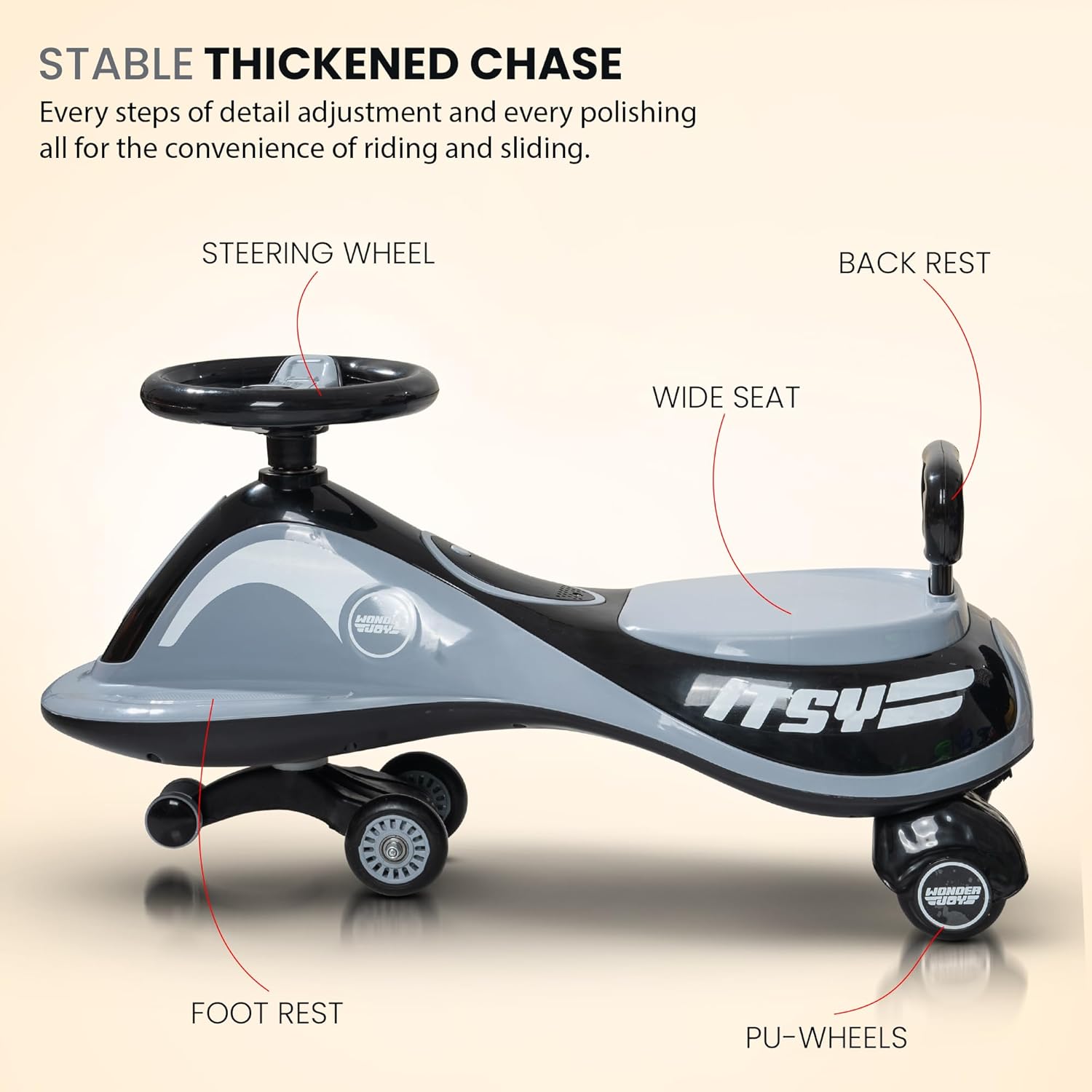 Baybee Pluto Kids Magic Swing Cars for Kids, with Led Lights, Scratch Free PP Wheels & Music-Black Baybee Pluto Kids Magic Swing Cars for Kids, with Led Lights, Scratch Free PP Wheels & Music-Black