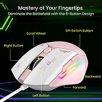 Portronics Vader Pink Gaming Mouse – 6400 DPI RGB features customizable RGB lighting, ergonomic design, and high precision for an immersive gaming experience. Perfect for gamers who love style!