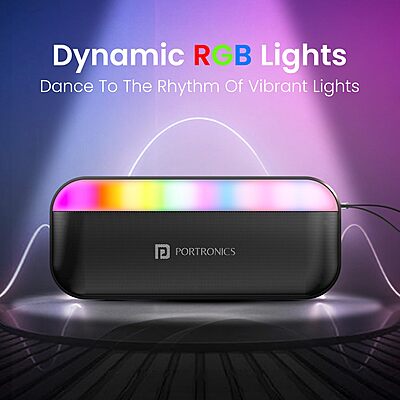 Portronics Plugs 3 Bluetooth Speaker – 15W | BT 5.3 | MIC | RGB | USB & SD | Black | 1 Year Warranty