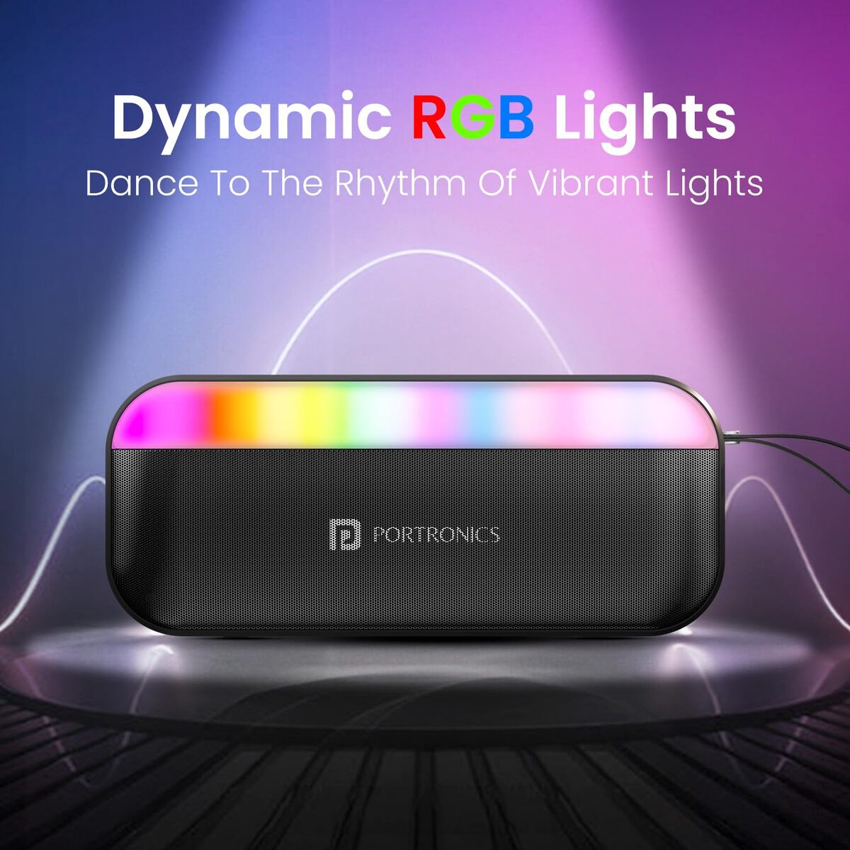 Portronics Plugs 3 Bluetooth Speaker – 15W | BT 5.3 | MIC | RGB | USB & SD | Black | 1 Year Warranty