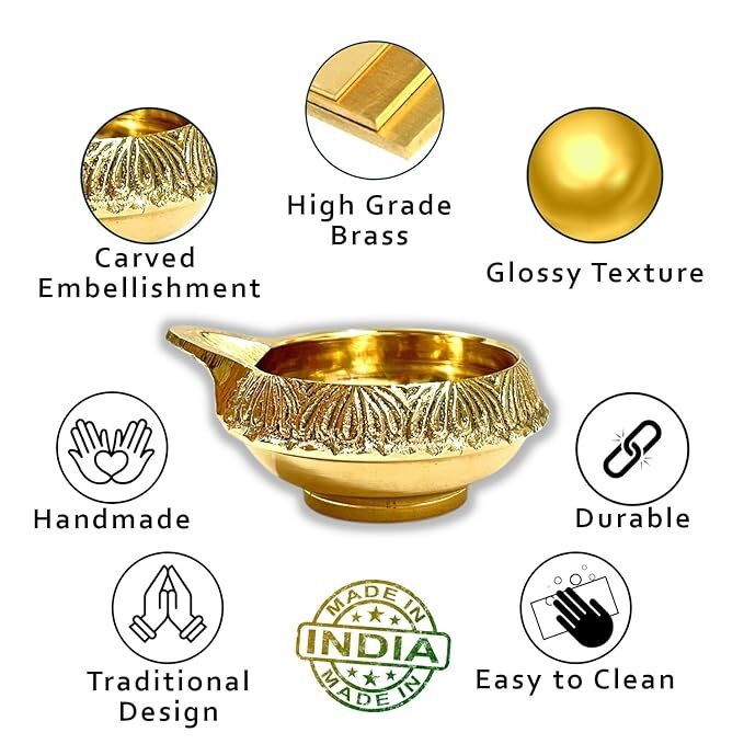 Brass Diya for Puja (Small 5.8 cm, Golden Color) – Set of 2 Pital Kuber Deep Vilakku for Daily/Festive Worship, Home Temple Decoration, Diwali, Housewarming, Wedding & Spiritual Return Gift