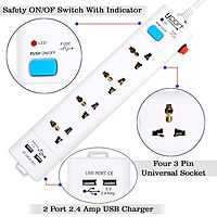 Upix Universal Power Strip – 2 USB Ports | Extension Cord with Surge Protection | White
