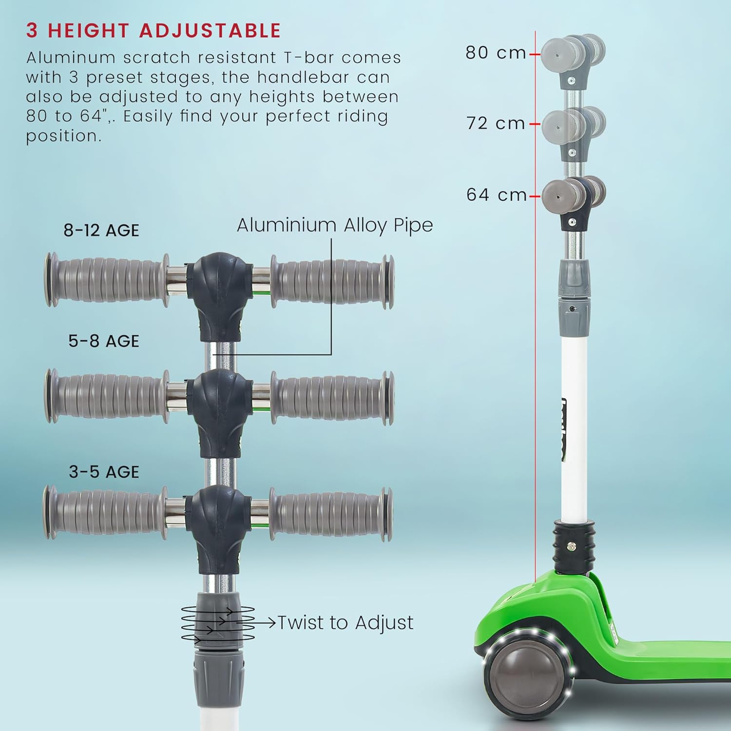 Baybee Phantom Skate Scooter for Kids, Foaldble 3 Wheel Kids Scooter with 3 Height Adjustable- Green Baybee Phantom Skate Scooter for Kids, Foaldble 3 Wheel Kids Scooter with 3 Height Adjustable- Green