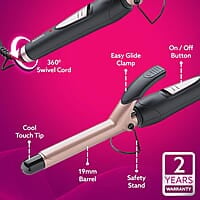AGARO HC7001 Hair Curler with 19MM Barrel, Rod, Tong, Tourmaline Infused Ceramic Coated Plates