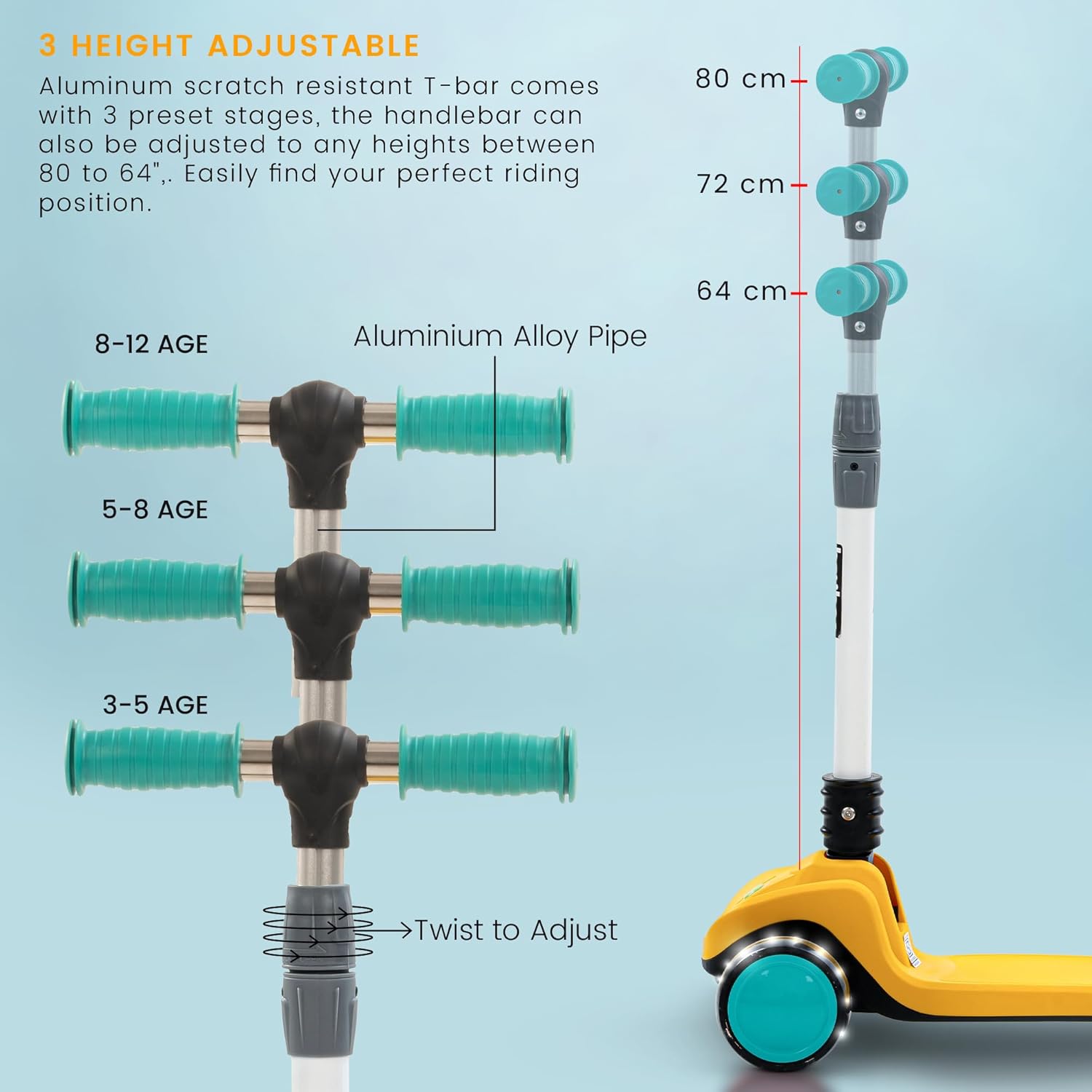 Baybee Phantom Skate Scooter for Kids, Foaldble 3 Wheel Kids Scooter with 3 Height Adjustable-Yellow Baybee Phantom Skate Scooter for Kids, Foaldble 3 Wheel Kids Scooter with 3 Height Adjustable-Yellow