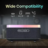 Portronics Trifusion 16W Bluetooth Speaker – HD Sound | 15W Wireless Charging | 360° RGB LED Lights | Digital Clock with Alarm | USB/SD Card/AUX | Type-C Charging | Black