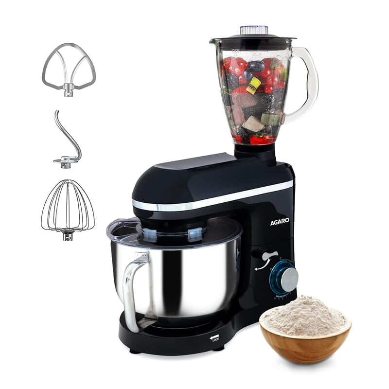AGARO Imperial Stand Mixer,1400W with 6L SS Bowl, 1.5L Blending Jar,10 Speed With Pulse Function, 100% Copper Motor