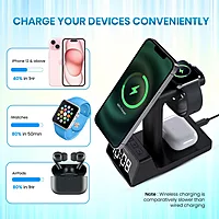 Portronics Bella 2 – 15W MagSafe Charger with Clock, 3-in-1 design, charges iPhone, AirPods, and Apple Watch simultaneously. Sleek, compact, perfect for bedside or office use. Fast charging!