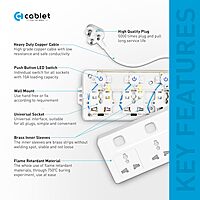 HAMMOK HALO 4+4 Power Strip – 3M, Individual Switches, Surge Protection, 8 Outlets, USB Ports, Overload Protection, Compact Design, Ideal for Home/Office, Safe and Convenient Power Solution.
