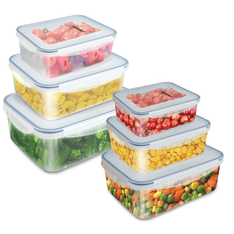 AGARO Airtight Container, Food Storage Container with Lid Set of 6, 120Ml, 240ml, 500ml, 1L, 1.5L, 2.5L