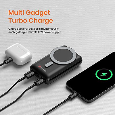 Portronics Wirecell 10 – 15W Wireless, 22.5W Wired-Black is a versatile charging solution, offering fast wireless charging up to 15W and wired charging at 22.5W for efficient power delivery.