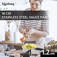 Lifelong 3 pc Cookware 2 Litre Stainless Steel Kadhai with SS Lid 23 CM 1.2 Litre Stainless Steel Sauce Pan 16 CM 1.2 litres Stainless Steel Fry Pan 23 CM