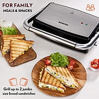 Borosil Jumbo Grill Sandwich Maker, 1500W, Non-Stick Grilling Plate, 180ᶿ Open Flexibility, Make 4 Sandwiches