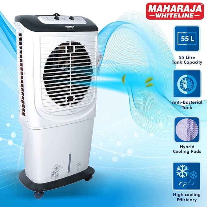 Maharaja White line Plastic Hybridcool 55-Litre Air Cooler with Remote, 55 Liters,