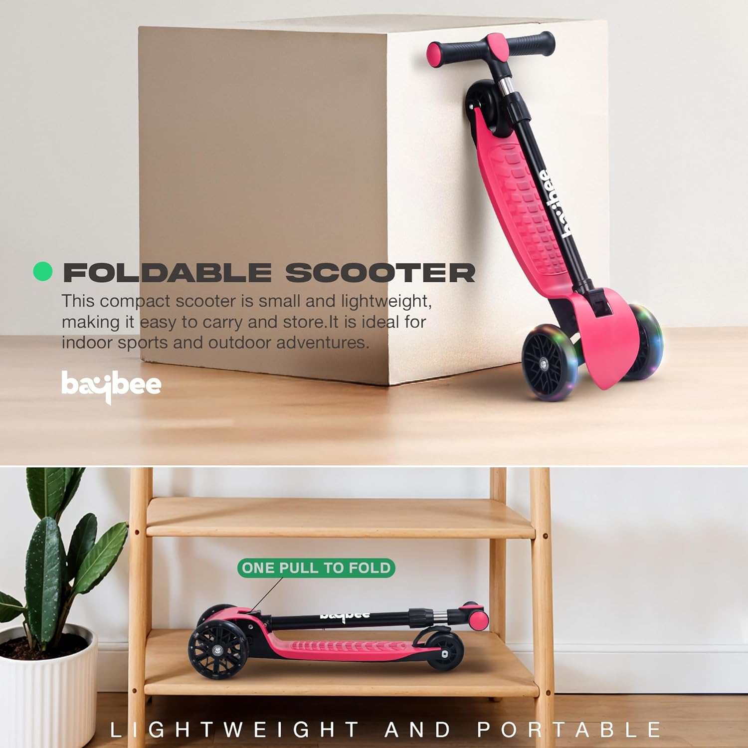 Baybee Zoomie Foldable Kick Scooter for Kids- PINK Baybee Zoomie Foldable Kick Scooter for Kids- PINK