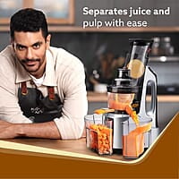 AGARO Imperial Slow Juicer, Professional Cold Press Whole Slow Juicer, 240 Watts Power Motor, 3 Strainers, All-in-1 Fruit & Vegetable Juicer, Grey/Black