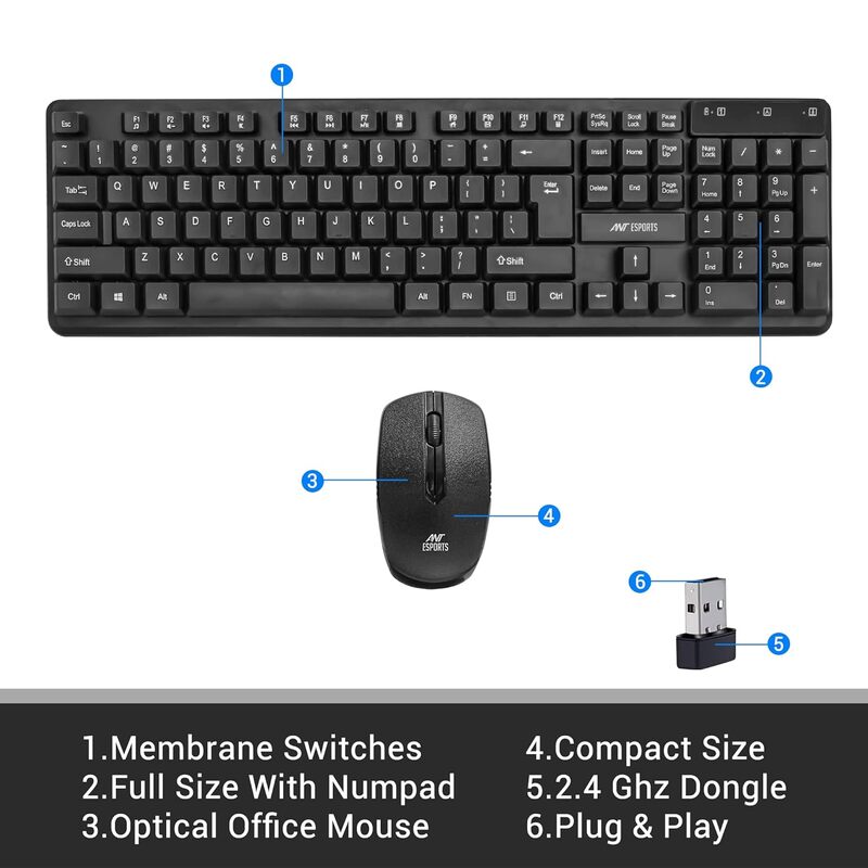 ANT ESPORTS KEYBOARD &MOUSE WIRELESS COMBO MKWM2023