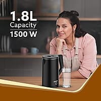 AGARO Elegant Electric Kettle, 1.8L, Double Layered Kettle, Stainless Steel Inner Body Black