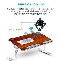 Portronics My Buddy Plus Laptop Table – Adjustable Height & USB Fan