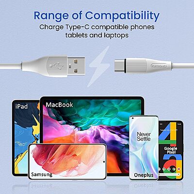 Portronics 2719 Silklink Lightning Cable – 3A USB-A to Lightning | Soft Silicon Cable | 1M | White