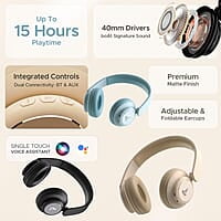 boAt Rockerz 450 Bluetooth On Ear Headphones with Mic, Upto 15 Hours Playback, 40MM Drivers, Padded Ear Cushions, Integrated Controls and Dual Modes