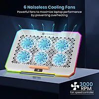 Portronics My Buddy Air Pro Laptop Cooling Pad – 6 Cooling Fans | 5-Level Angle & Height Adjustable | 10 RGB Light Modes | Mobile Stand | USB Powered | For Laptops Up to 17 Inches
