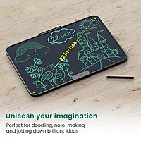 Portronics Ruffpad 22 – 22" LCD Writing Pad, Black. Perfect for notes, sketches, and reminders. Lightweight, portable, and eco-friendly. Easy to use with a simple erase button. Ideal for all ages.