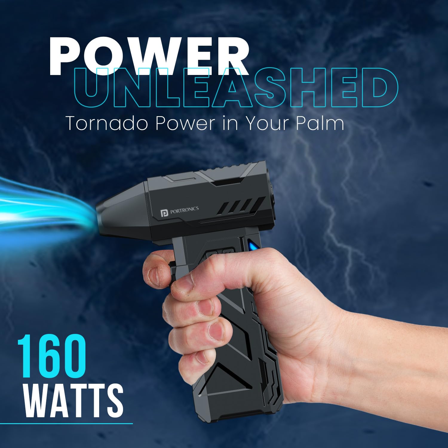 Portronics Tornado Air Duster – 130000 RPM, Black. Eco-friendly, powerful air duster for electronics, keyboards. Rechargeable, lightweight, easy to use.