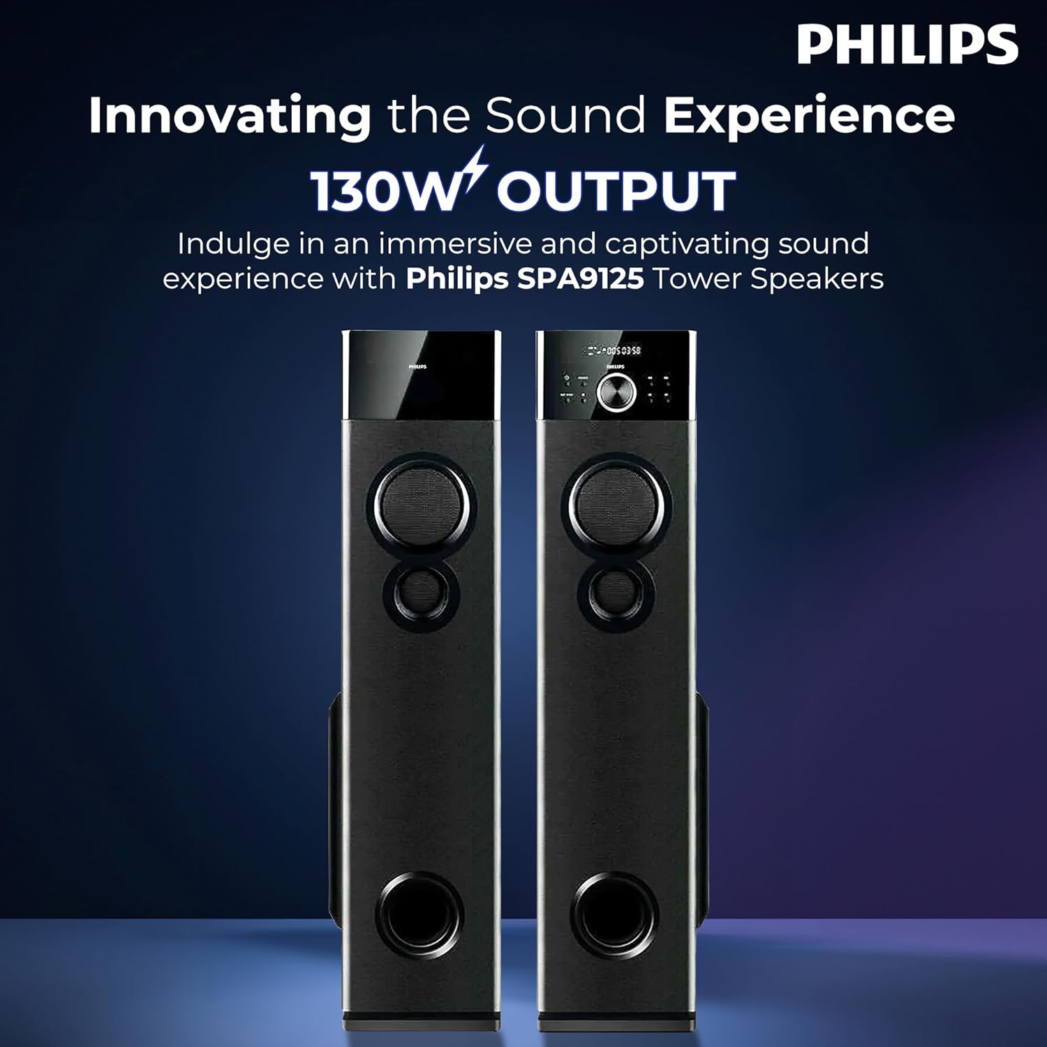Philips Audio SPA9125 2.0CH 130W Multimedia Tower Speakers with Wireless Microphone – USB, AUX, FM, Mic Inputs & Powerful Bass for Karaoke (Black) Philips Audio SPA9125 2.0CH 130W Multimedia Tower Speakers with Wireless Microphone – USB, AUX, FM, Mic Inputs & Powerful Bass for Karaoke (Black)