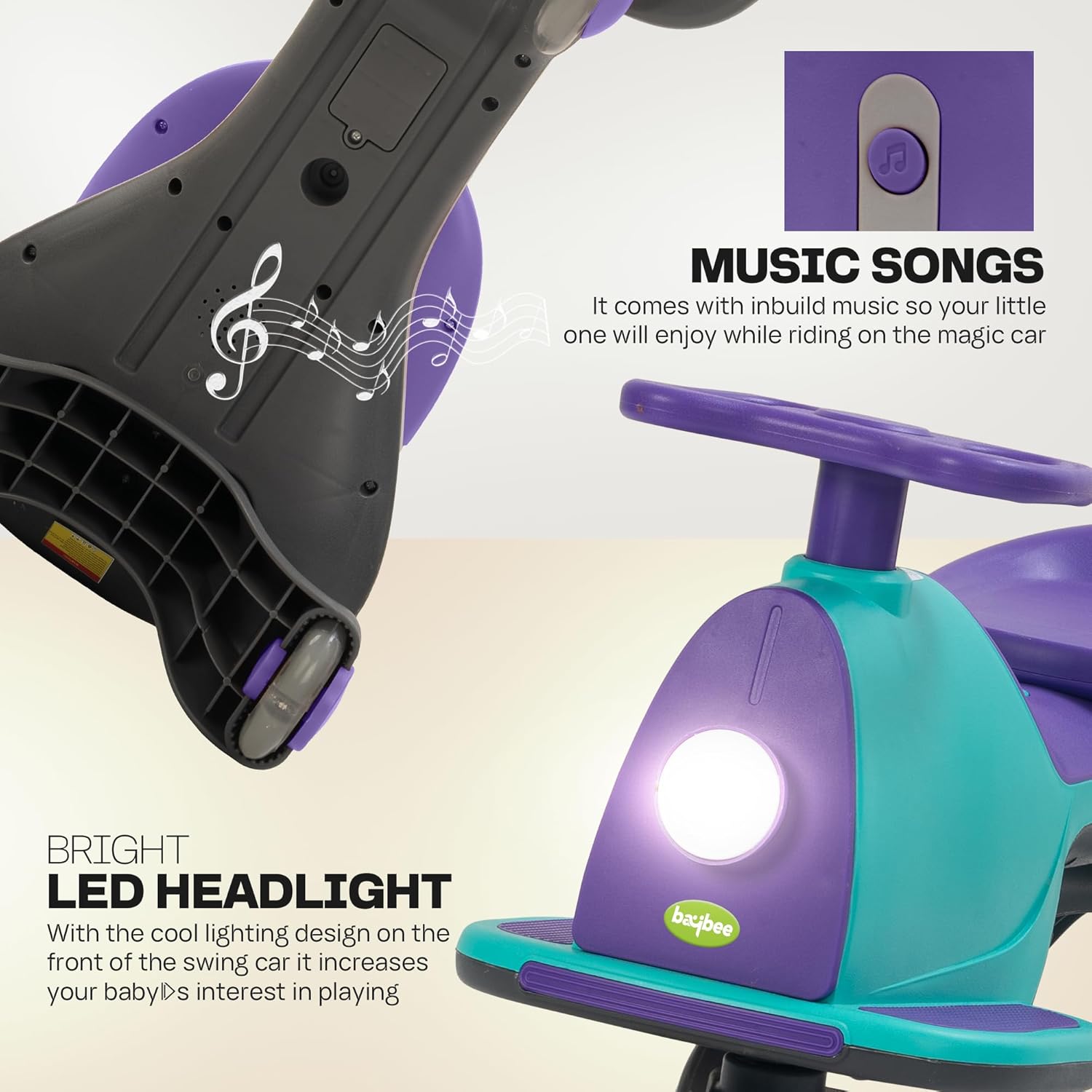 Baybee Nord Kids Magic Swing Car for Kids- Green/Violet Baybee Nord Kids Magic Swing Car for Kids- Green/Violet