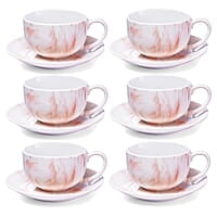 Treo by Milton Marble Cup and Saucer Set of 12, Marble Brown