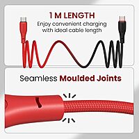 Portronics POR 3009 HUE X USB-C to USB-C Cable – 60W, Dual Tone, Braided, 1M, Black & Red