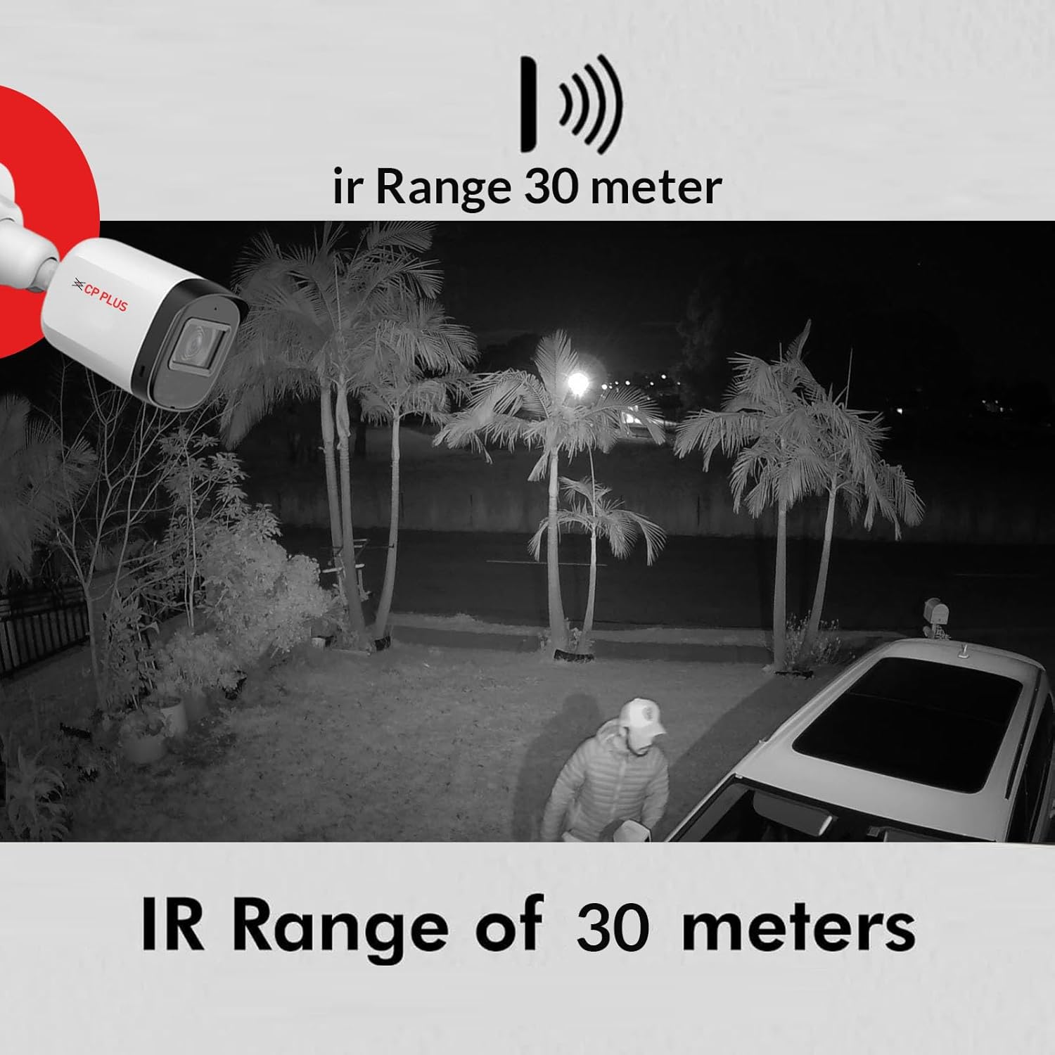 Open Box CP-Plus 2.4MP IR Wired Bullet Outdoor Camera Compatible with DVR only | 3.6mm Lens | 30 Meter Black & White Night Vision | IP67 | Analog HD CCTV Camera, White, CP-URC-TC24PL3