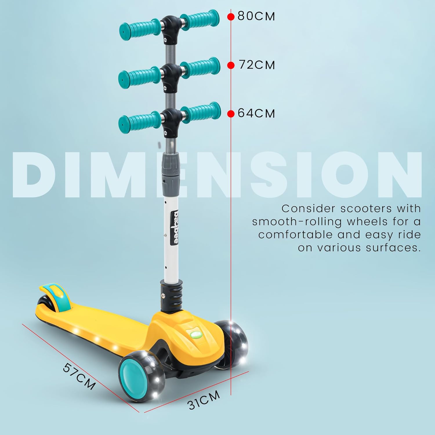 Baybee Phantom Skate Scooter for Kids, Foaldble 3 Wheel Kids Scooter with 3 Height Adjustable-Yellow Baybee Phantom Skate Scooter for Kids, Foaldble 3 Wheel Kids Scooter with 3 Height Adjustable-Yellow