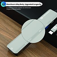 Portronics Mport 52 – 7-in-1 USB-C Hub features 4K HDMI, USB 3.0 ports, SD card reader, and more. Perfect for expanding connectivity for laptops and devices, enhancing productivity on the go.