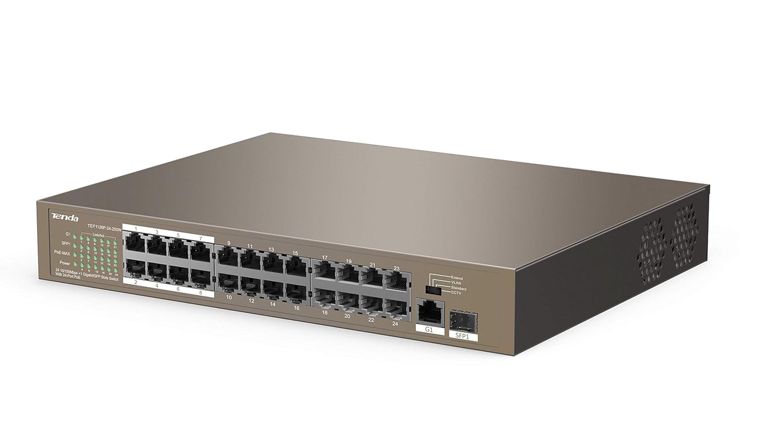 Tenda TEF1126P-24-250W 24-Port PoE Switch, 1 GE + 1 SFP Port Network Switch