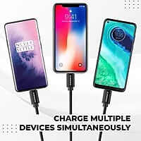 Ambrane Unbreakable 3 in 1 USB Fast Charging Cable with Type C, Lightning, Micro USB Port with 2.1 A