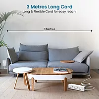 Portronics Power Plate 14 Extension Board – 10 Universal Sockets | 25W Type-C PD | 3 USB Charging Ports | 3 Meter Long Cord | 2500 Watts | Multi-Plug for Home Appliances | White