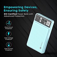 Portronics Mini 10K – Light Blue 15W Magnetic Power Bank offers a sleek design with 10,000mAh capacity, fast charging, and magnetic attachment for convenience. Perfect for on-the-go charging!